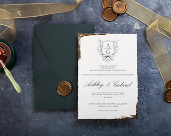 Gold Foil Wedding Invitations with Deckled Edge — Handmade Luxury Suite