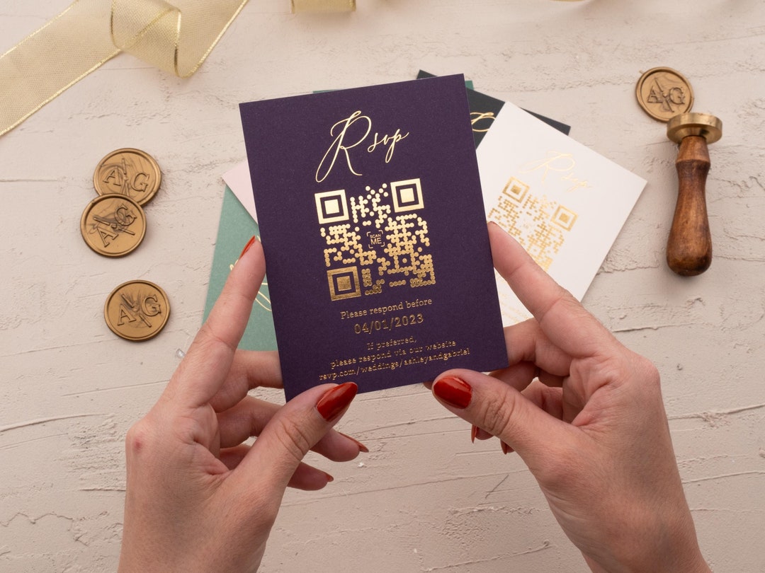QR Code RSVP Cards With Gold Foil | Elegant Wedding Stationery | Luxury ...