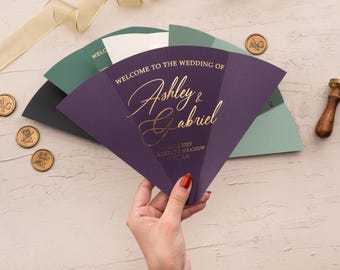 Personalized Gold Foil Wedding Fans, Large Ceremony Program Fans
