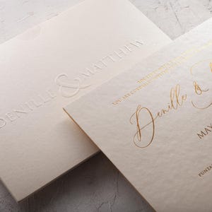 Elegant Embossed Ivory and Gold Foil Wedding Invitations - Luxury Personalized Wedding Invites with Blind Emboss and Foil Print