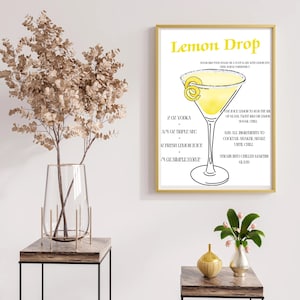 Lemon Drop Cocktail Poster, Martini Art, Recipe Poster, Cocktail Lovers