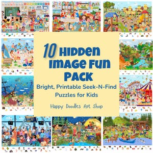 Kid&#39;s Hidden Picture Game Bundle - 10 Pack: Kids Search & Find Puzzles (Digital Download)