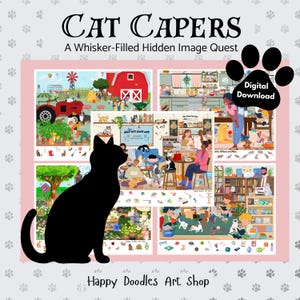 Cat Capers: I Spy Hidden Object Bundle, Seek and Find, Hidden Pictures, Cat Themed Party Game, Kids Activity, Feline Image Search Puzzle Fun