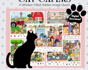 Cat Capers: I Spy Hidden Object Bundle, Seek and Find, Hidden Pictures, Cat Themed Party Game, Kids Activity, Feline Image Search Puzzle Fun