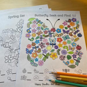Spring I-Spy Bundle: 3 Count and Color Shaped Puzzles; Butterfly, Flower, Rain Boot, Seek and Find, Springtime Search & Find Kids Printable image 2