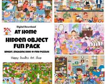 At Home Hidden Picture Printable Puzzles 5-Pack | Colorful Search and Find Games (Digital Download)