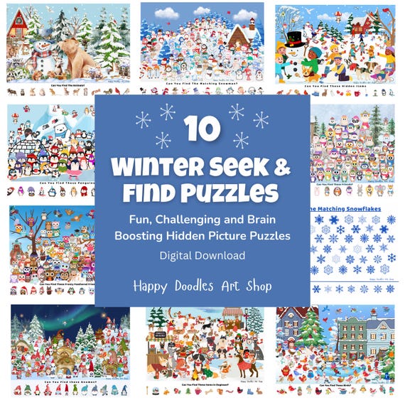 Winter Hidden Picture Puzzle Bundle: 10 Kids Seek and Find Games