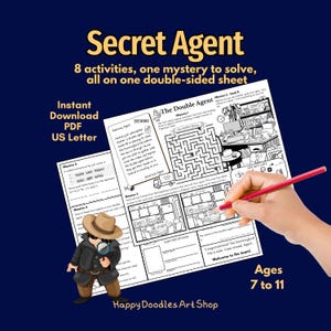Spionage-Aktivitäts-Tischset | Kinder von 7-11 Jahren | Detektivrätsel | Sofortiger Download als PDF zum Ausdrucken