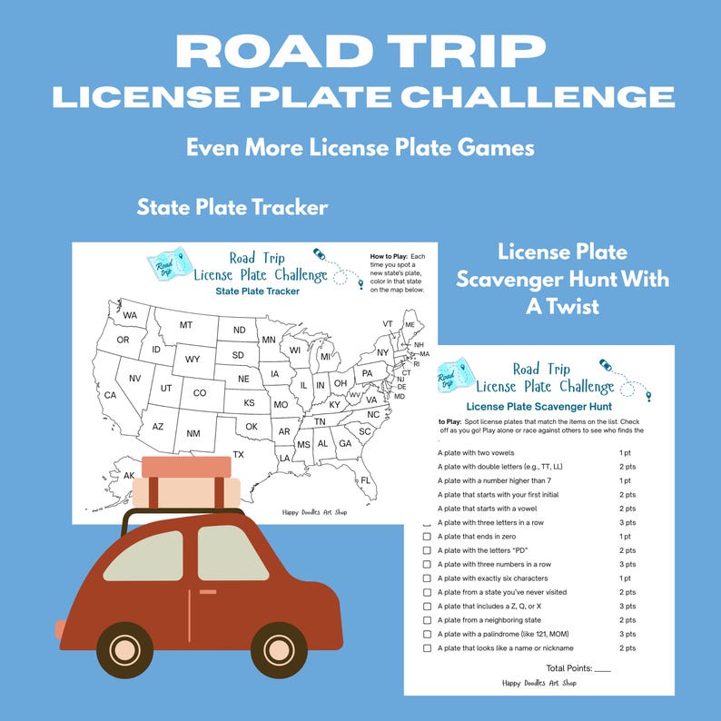 Road Trip Games for Kids: License Plate Activities (printable PDF ...