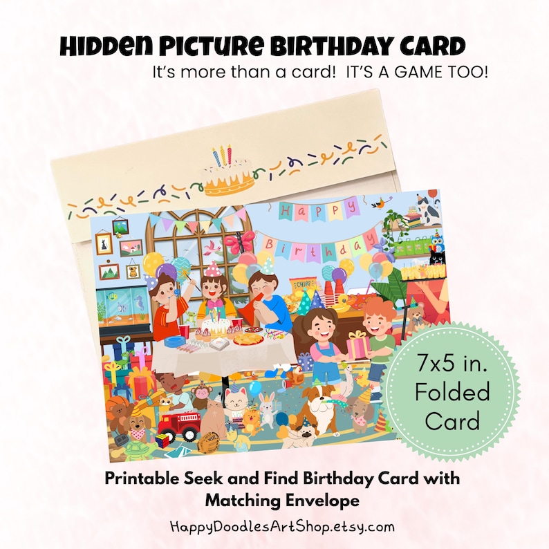 Interactive Hidden Pictures Birthday Card With Envelope (digital ...