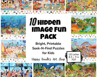 Kids Hidden Picture Game Bundle 10 Pack: Search & Find Puzzles (Digital Download) US letter