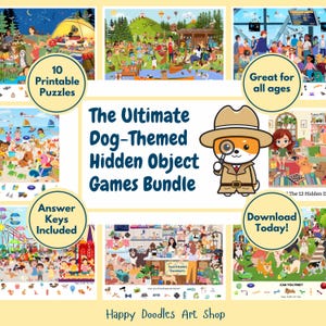 Dog-Themed Hidden Picture Bundle: Kid&#39;s Search and Find - 10 Puzzle Pack (Digital Download)