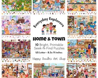 Haus & Stadt Suchen und Finden Bündel | 10 US Letter versteckte Bilder Puzzles