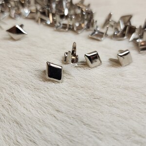 Diamond Nail head Spots 1/4 inch Nickel over Steel Pack of 100 2 Prong Studs for Leather Made in USA 452 1/2 image 2