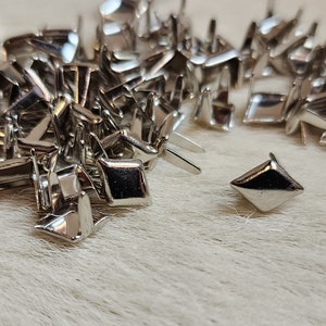 Diamond Nail head Spots 1/4 inch Nickel over Steel Pack of 100 2 Prong Studs for Leather Made in USA 452 1/2 image 1