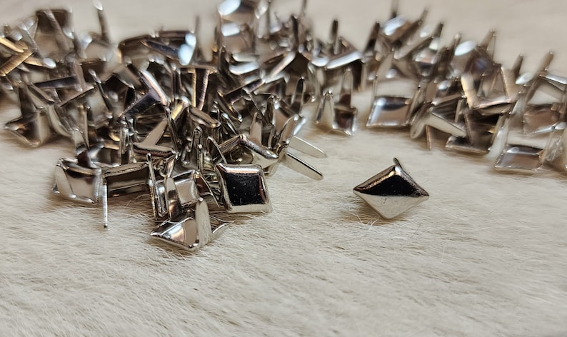 Diamond Nail head Spots 1/4 inch Nickel over Steel Pack of 100 2 Prong Studs for Leather Made in USA 452 1/2 image 1