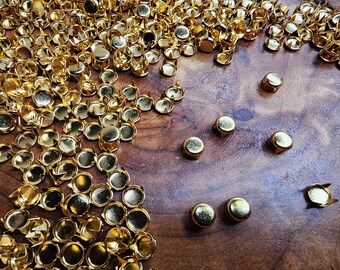Flat Round  Nail head Rivet Spots  ~ 7/32" inch  ~Solid Brass  ~ 4 Prong Studs for Leather Made in USA #1001-6