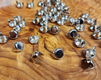 Nickel Flat Nail head Spots  ~ 3/8th" inch ~ Nickel over Brass ~ 2 Prong - Pk of 100 Heavy Studs for Leather and Fabric Made in USA #23 1/2