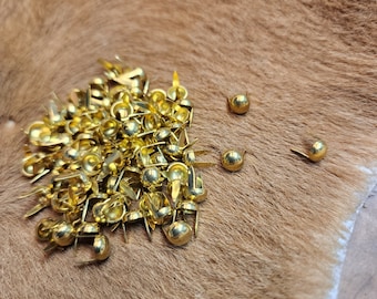 Round Nailhead Spots  ~ 1/4" inch  ~Pack of 100 ~Solid Brass ~ 2 Prong Studs for Leather and Fabric  Made In USA #1102