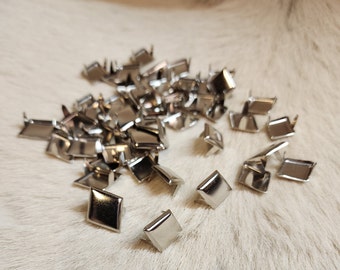 Diamond Nail head Spots  ~ 7/8th" inch  ~Nickel over Brass ~ Pack of 100  ~ 2 Prong Studs for Leather Made In USA #57 1/2