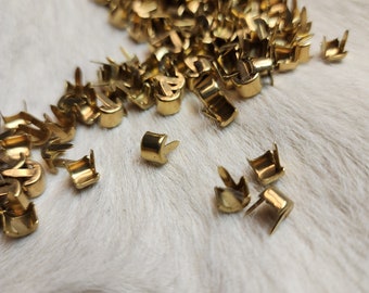 Brass Clincher Nailhead Spots  ~ 1/4" inch  ~Pack of 100 ~ Solid brass ~2 Prong Studs for Leather or Fabric ~ Made In USA #1/4 KLB