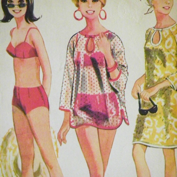 ON SALE 1966 Vintage McCalls Uncut Sewing Pattern 8285 Bathing Suit Short Shorts Bra and Beach Cover-Up Size 12 on Etsy