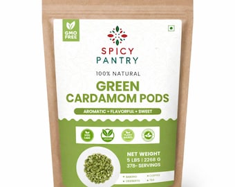 Vagens de cardamomo verde inteiras – Elaichi fresco e aromático, especiaria de ingrediente único para chá, bolos e culinária.