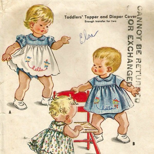 Vintage 50s McCalls 2206 Toddler Girls Scallop Trim Dress, Topper and Diaper Cover Sewing Pattern Size 6mo