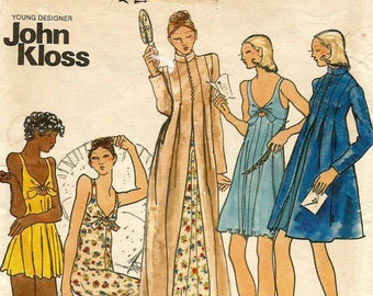 Vintage 70s  Butterick 3405 UNCUT John Kloss Misses Baby Doll Nightgown and Robe Sewing Pattern