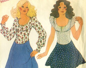 Vintage 70s McCalls 3905 Misses Scoop Neck Empire Waist Top and Maxi or Mini Skirt Sewing Pattern Size 12 Bust 34
