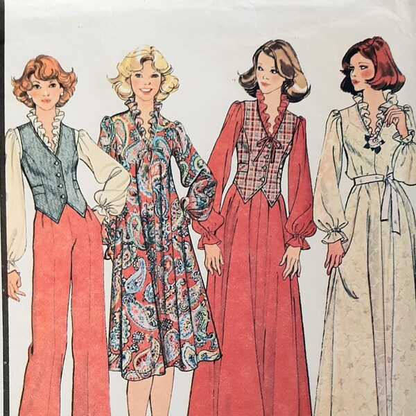 Vintage 70s McCalls 5884 Misses Tent Dress or Top and Vest Sewing Pattern Size 10 Bust 32.5