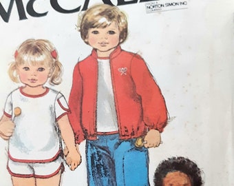 Vintage 70s McCalls 6407 Brother Sister T shirt, Shorts, Pants and Jacket Sewing Pattern Size 2