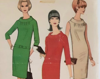 Vintage 60s McCalls 8544 Bias Rolled Collar Dress with Sunburst Gathers Sewing Pattern Size 16 Bust 36