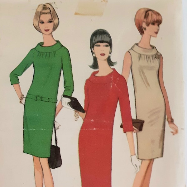 Vintage 60s McCalls 8544 Bias Rolled Collar Dress with Sunburst Gathers Sewing Pattern Size 16 Bust 36