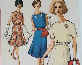 Vintage 60s Simplicity 4390 Misses Mid-Century Summer Dress with Pleated Skirt Sewing Pattern Size 14 Bust 34