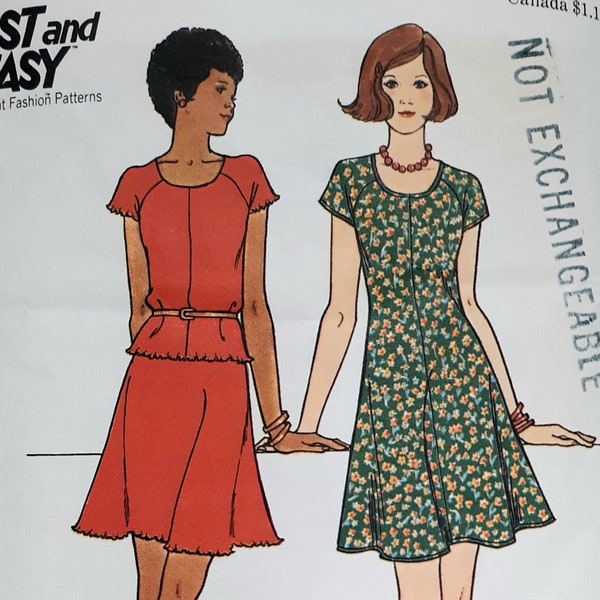 Vintage 70s Butterick 3780 Misses Raglan Sleeve Knit Dress or Top with Flared Skirt Sewing Pattern Size 8 Bust 31.5