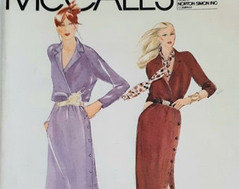 Vintage 70s McCalls 6719 Misses Mock Wrap Dress with Side Button Skirt Sewing Pattern Size 12 Bust 34 By Evelyn De Jonge