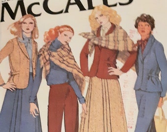 Vintage 70s McCalls 6326 UNCUT Misses Jacket, Shawl, Pleated Skirt and Pants Sewing Pattern Size 10 Bust 32.5