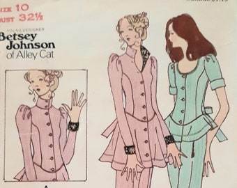 Vintage 70s Butterick 6529 Misses Princess Seamed Dress and Peplum Top with Cuffed Pants Sewing Pattern Size 10 Bust 32.5 by Betsey Johnson