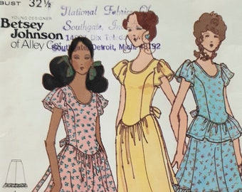 VTG 70s Butterick 6531 Misses Betsey Johnson Romantic Boho Fit Flare Princess Seam Maxi or Mini Dress, Peplum Top and Skirt Sewing Pattern