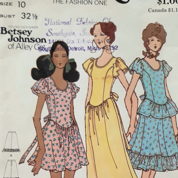 VTG 70s Butterick 6531 Misses Betsey Johnson Romantic Boho Fit Flare Princess Seam Maxi or Mini Dress, Peplum Top and Skirt Sewing Pattern