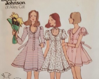 Vintage 70s Butterick 6978 UNCUT Misses High Waisted Princess Seam Baby Doll Dress Sewing Pattern by Betsey Johnson