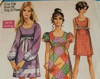 Simplicity 4721 UNCUT Size 3 4 5 6 Empire Waist Sleeveless Short Sleeves Straps Girls Fit and Flare Dress Pattern Sundress Jewel Neck