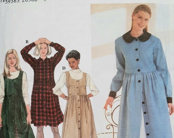 Vintage 90s Simplicity 7752 UNCUT Misses Casual and Comfy High Waisted Dress or Jumper and Petticoat Sewing Pattern Size XS-XM Bust 30.5-38