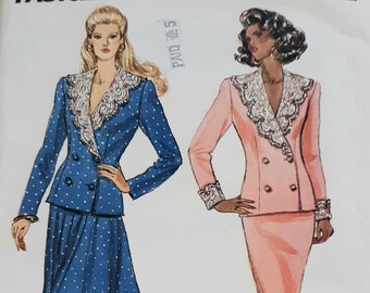 Vintage 80s Butterick 3000 UNCUT Misses 2 PC Suit with Slim or Full Skirt and Double Breasted Jacket Sewing Pattern