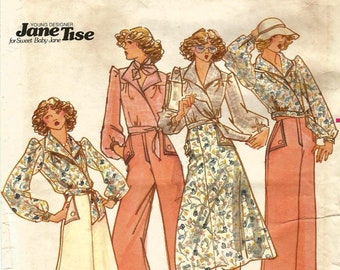 Vintage 70s Butterick 4099 UNCUT Misses Wrap Blouse, Flared Skirt, Wide Leg Pants Sewing Pattern Designer Jane Tise