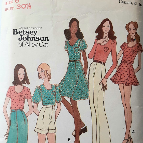 Vintage 70s Butterick 6534 Misses Knit Top, Cuffed Pants and Shorts Plus Flirty Skirt Sewing Pattern By Betsey Johnson