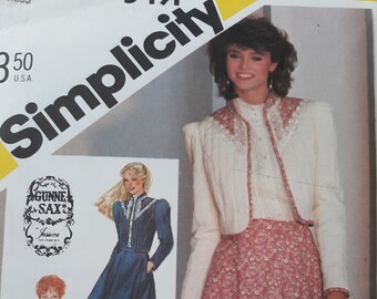 Vintage 80s Simplicity 5491 Misses Ruffled Skirt, Long Sleeve Blouse and Quilted Jacket Sewing Pattern By Jessica McClintock for Gunne Sax