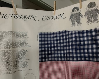 Vintage Victorian Clown Stuffed Toy Fabric Panel