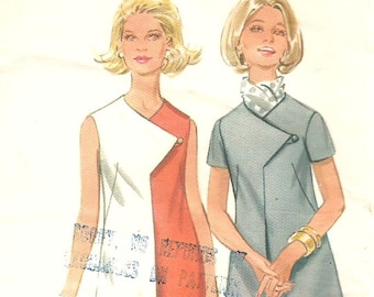 Vintage 60s Butterick 4993 Misses Asymmetrical Front Button Summer Dress Sewing Pattern